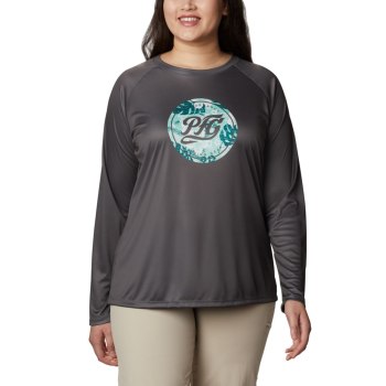 Dámské Mikiny Columbia PFG Tidal Printed Medallion Long Sleeve Plus Size Šedé Mátově Zelená MOHWGR29